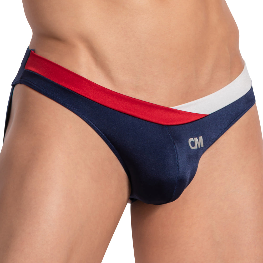 Cover Male CME026 Dual Color Band Jockstrap featuring a vibrant multicolor waistband and supportive design for men's underwear.